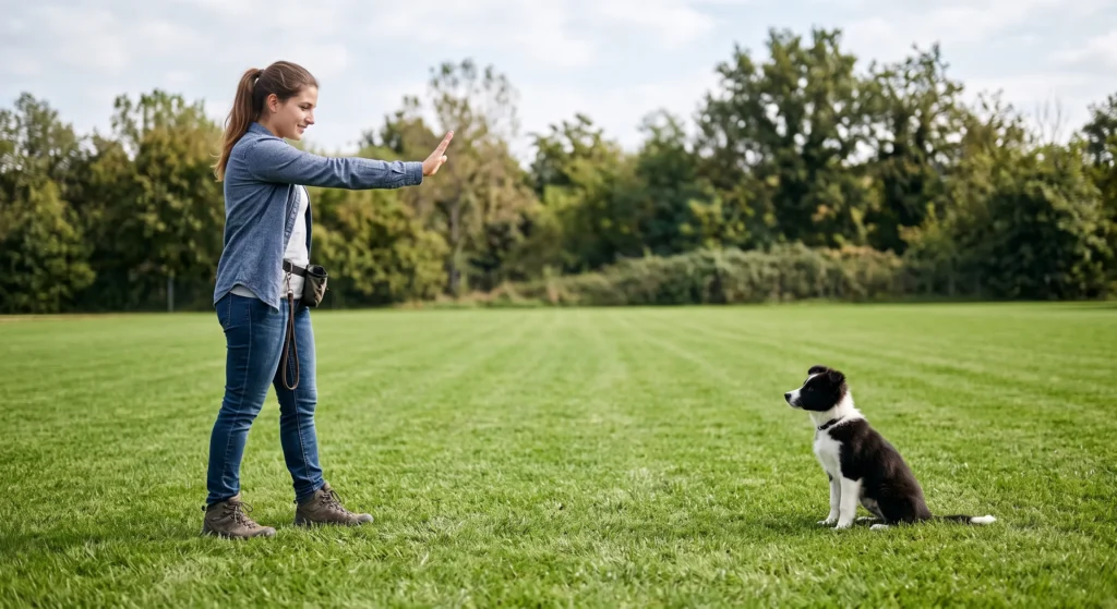 Lezione di addestramento cani con proprietario e cane